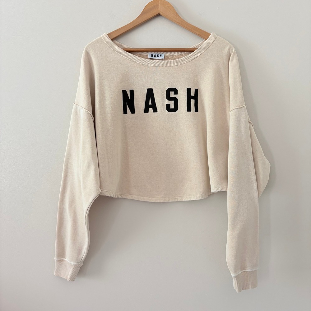 Nash Sweatshirt Medium Cream Cropped Graphic Pullover Raw Seam